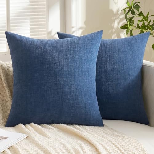 MIULEE Navy Blue Chenille Pillow Covers Set of 2