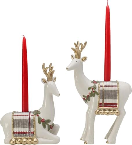 Fitz and Floyd Mistletoe Deer Candleholder Set
