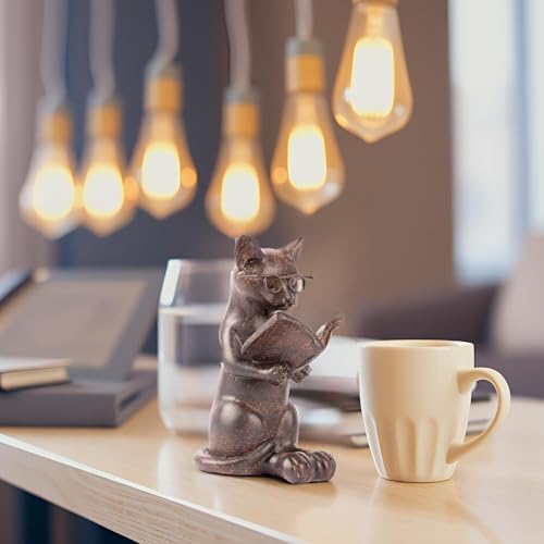 Youngs Inc Cute Cat Figurine with Glasses 4 x 3 x 5