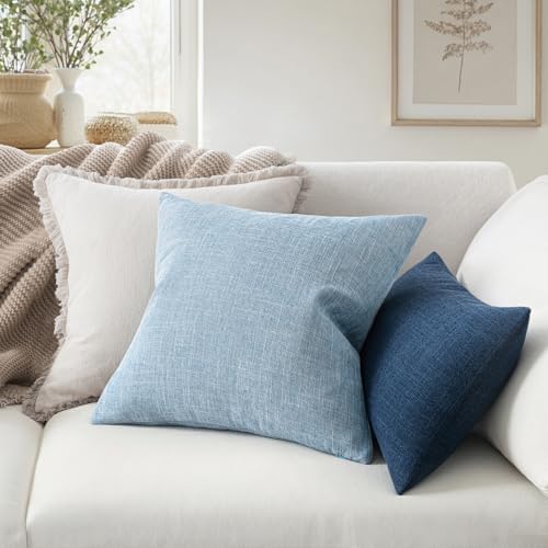 MIULEE 2 Pack Light Blue Linen Burlap Pillow Covers 1