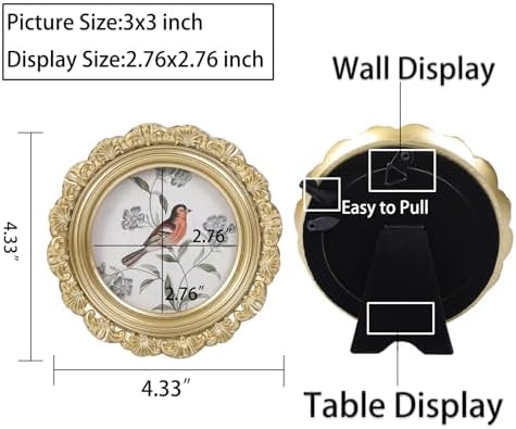 LIHOLO Vintage Gold 3x3 Round Picture Frame