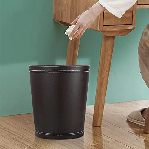 KINGFOM Classic Pu Leather Trash Can for Home and Office