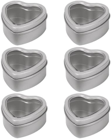 ccHuDE 6 Pcs Heart Shaped Metal Candle Jars with Clear Window