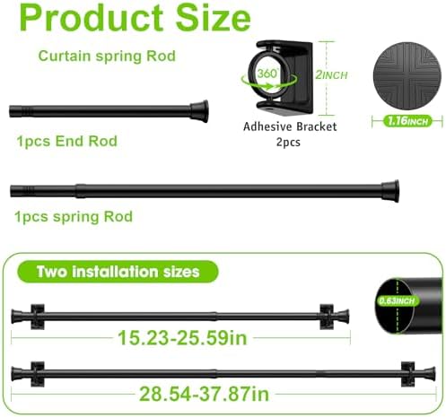 HAOYUNTE Small Tension Rod 18-36 Inch Black Curtain Rod No Drilling