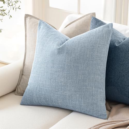 MIULEE 2 Pack Light Blue Linen Burlap Pillow Covers 1