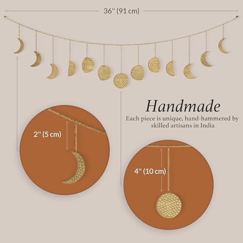 BASE ROOTS Moon Phase Wall Decor 36 Gold Hammered Metal