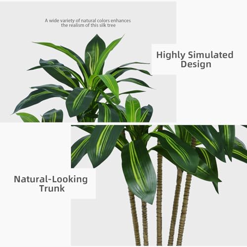 ASTIDY 5FT Artificial Dracaena Plant with White Planter
