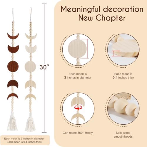Moon Phase Wall Hanging Wood Beaded Tassel Decor