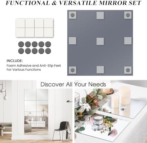 VASUHOME 12 Square Mirror Candle Plates Set of 12