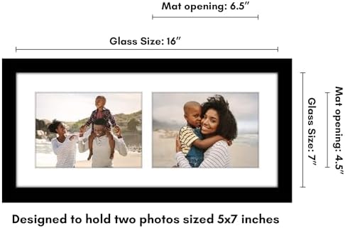 Americanflat 5x7 Double Frame with Shatter-Resistant Glass - Black