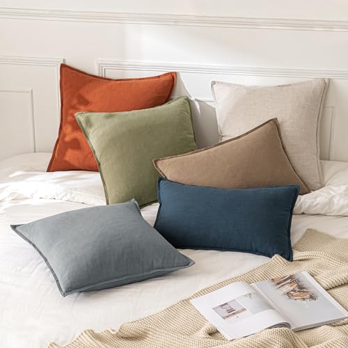 MIULEE 18x18 Inch Boho Linen Pillow Covers Natural Beige