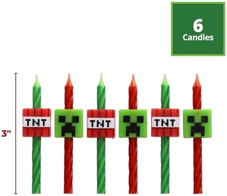 DecoPac Minecraft Birthday Candles - 6 Red Green Striped Candles
