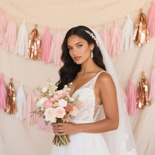 Rose Gold Peach White Pink Tassel Garland Set 20 Pack