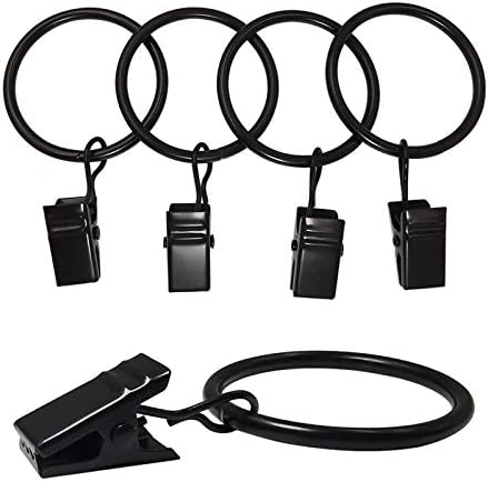 40 Pack Curtain Rings with Clips - Black