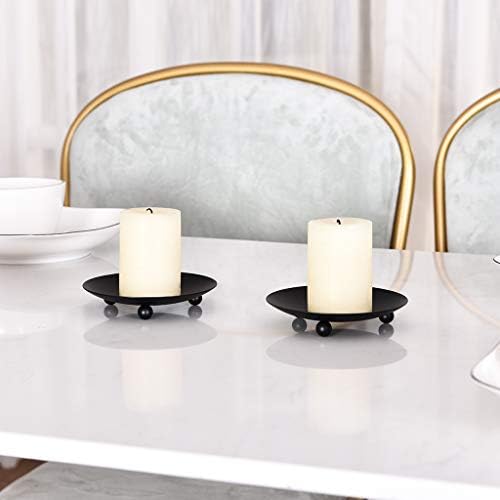 SUJUN Black Matte Iron Candle Holder Set of 2