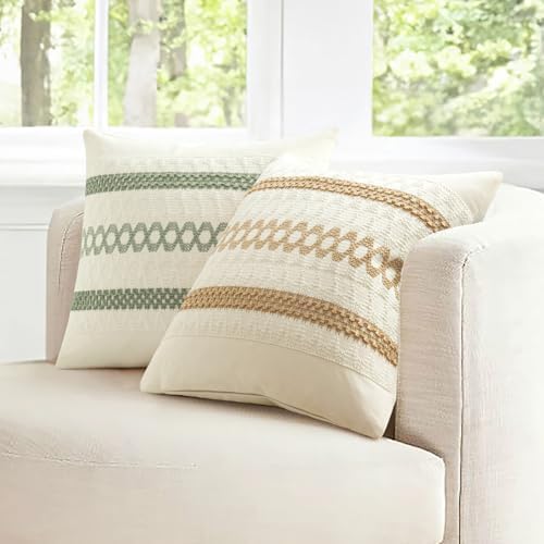 MIULEE Set of 2 Sage Green Macrame Throw Pillow Covers