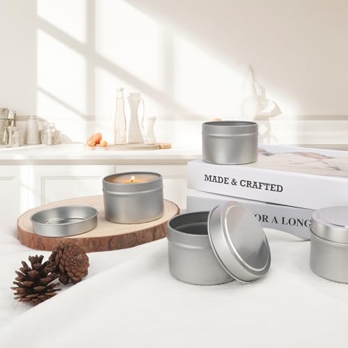 GENHAKON 48-Pack 4 oz Silvery Candle Tins