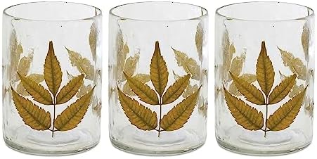 Melrose International Dried Leaf Glass Candle Holder Set of 3
