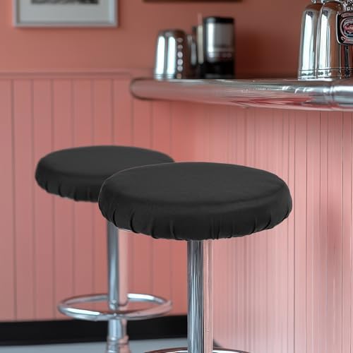 2 Pcs Black Round Bar Stool Covers High Elastic Soft Cushion Slipcovers