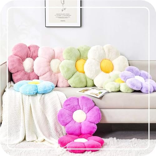 Pink Flower Pillow Cute Decorative Throw with Faux Rabbit Fur