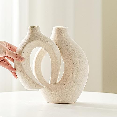 Snuggle Hollow Ceramic Vase Set of 2 Boho Style