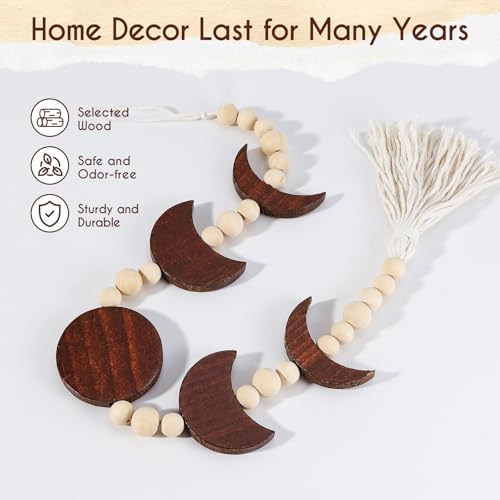 Moon Phase Wall Hanging Wood Beaded Tassel Decor
