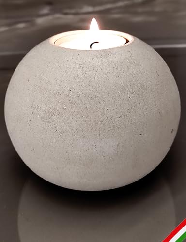 Singular Smooth Stone Sphere Candle Holder Handmade in Italy