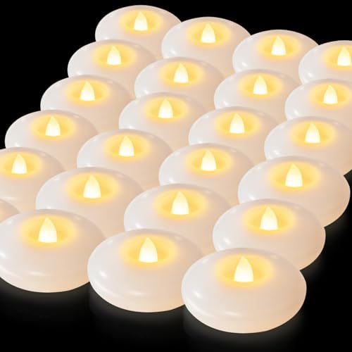 5plots 24-Pack Flameless Floating Candles 3 Inches White LED Waterproof