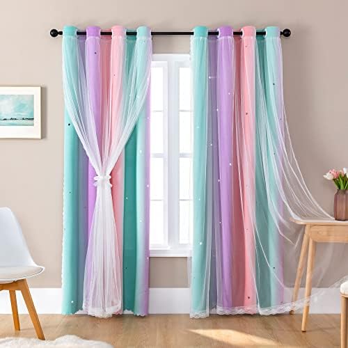 XiDi Rainbow Blackout Curtains for Girls Room