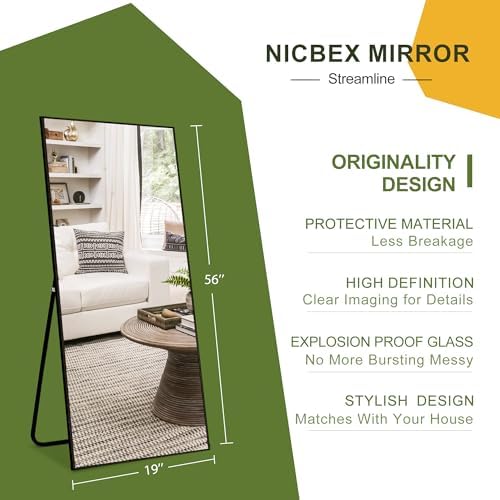 NicBex Full Length Mirror with Stand 56x19 Black