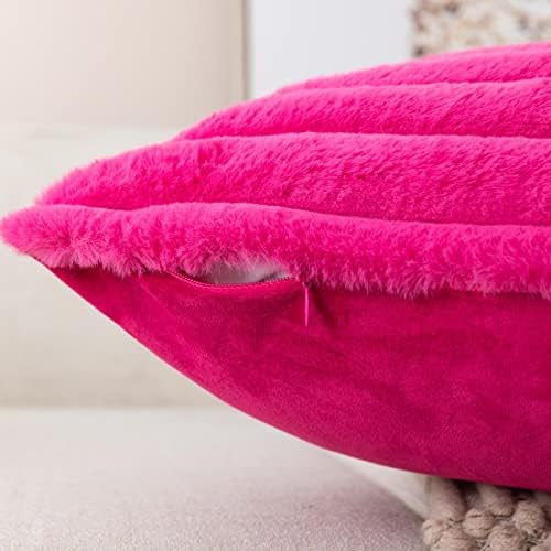 ZLINA 2-Pack Hot Pink Faux Fur Throw Pillow Covers