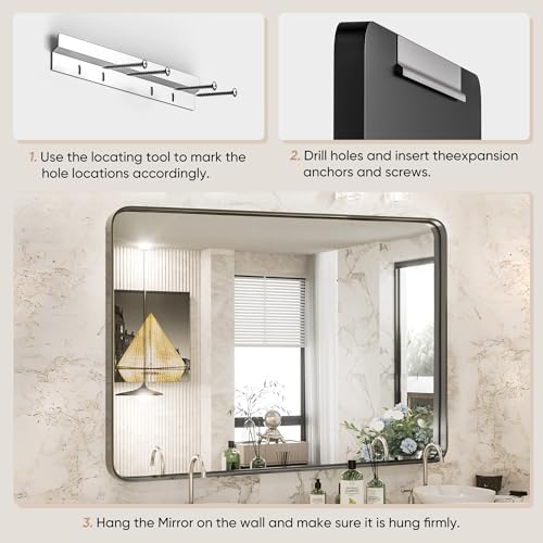 DUMOS 30x22 Inch Matte Bathroom Vanity Mirror with Black Metal Frame