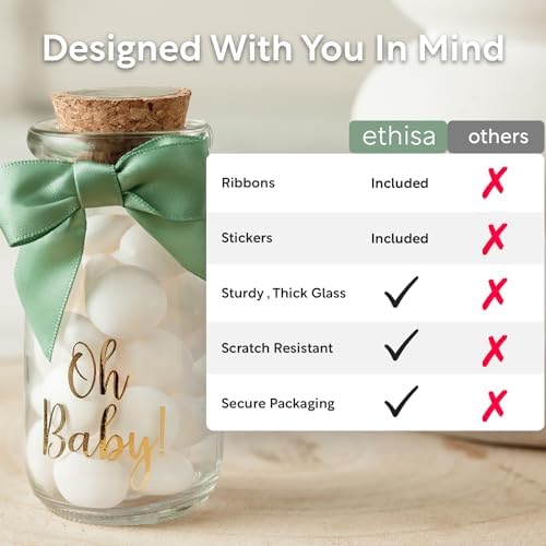 Ethisa 24 Pack Oh Baby Woodland Milk Glass Bottles with Ribbons and Stickers