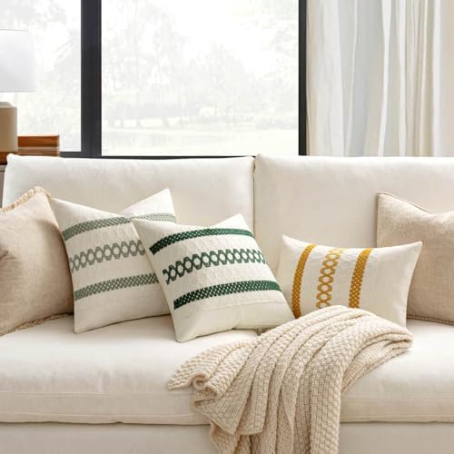 MIULEE Set of 2 Sage Green Macrame Throw Pillow Covers