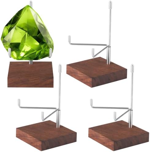 4 Pcs Walnut Crystal Display Stands with Adjustable Metal Arms 1