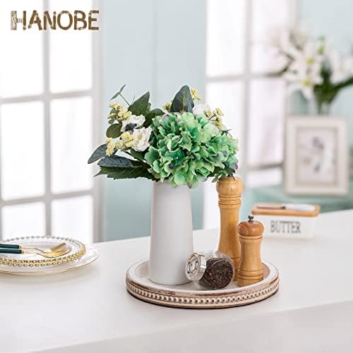 Hanobe White Washed Bead Round Wooden Serving Tray