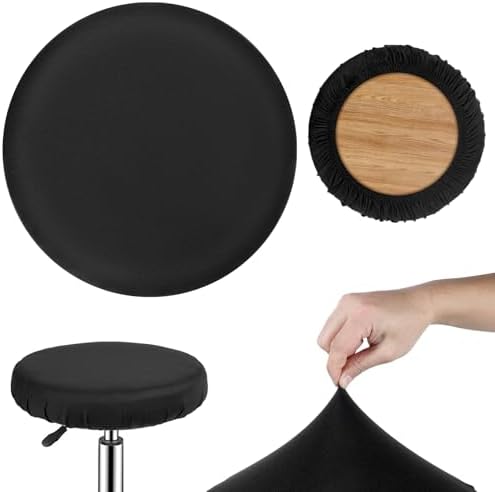 2 Pcs Black Round Bar Stool Covers High Elastic Soft Cushion Slipcovers