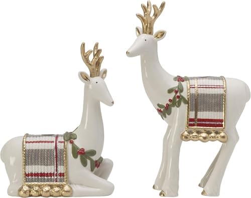 Fitz and Floyd Mistletoe Deer Candleholder Set
