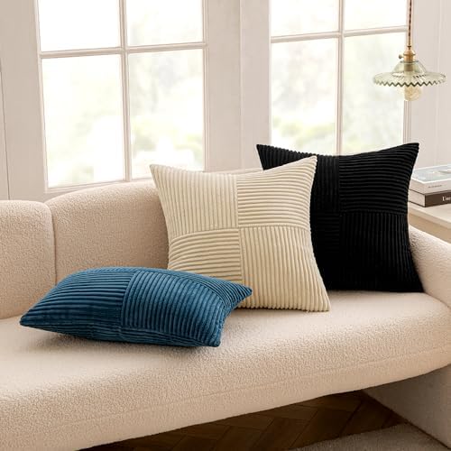 MIULEE Black Corduroy Throw Pillow Covers Pack of 2