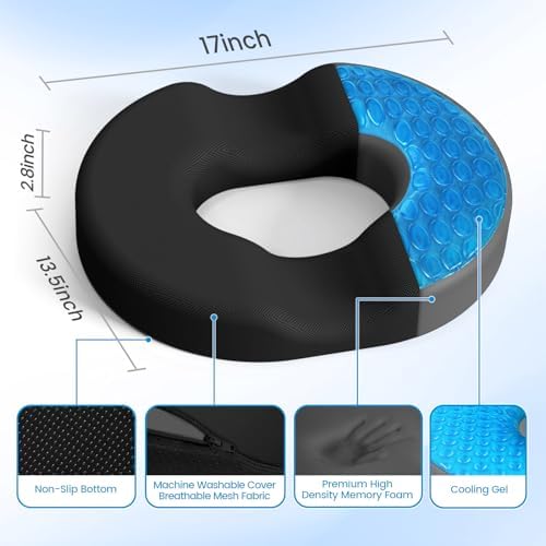 CushZone Donut Pillow Floor Cushion - Cooling Gel Memory Foam Black 1
