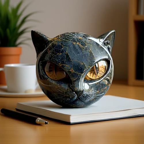 Luxury Black Cat Sculpture 2pc Hand-Carved Obsidian Decor