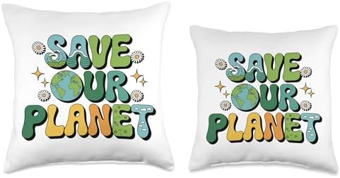 Groovy Earth Day 2025 Save The Planet Throw Pillow for Kids