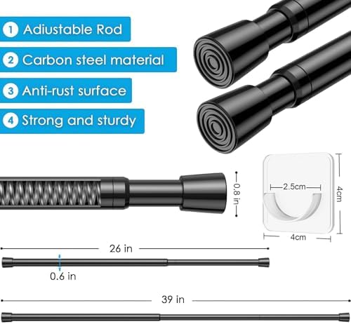 MEXAU 1Pack Black Spring Tension Rod 26-39 Inch Adjustable Extendable