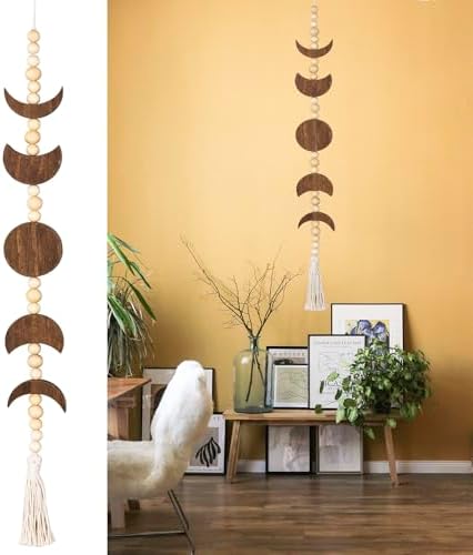 Moon Phase Wall Hanging Wood Beaded Tassel Decor