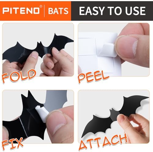 Piteno 140Pcs 3D Halloween Bat Stickers for Home Decor