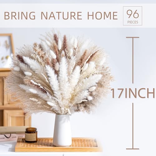 WILD AUTUMN 96PCS Dried Pampas Grass Boho Decor Bouquet