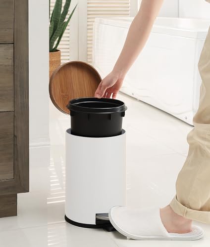 SunnyPoint Elite Bamboo Trash Can 45L White 1