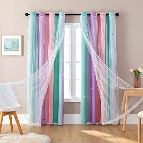 XiDi Rainbow Blackout Curtains for Girls Room