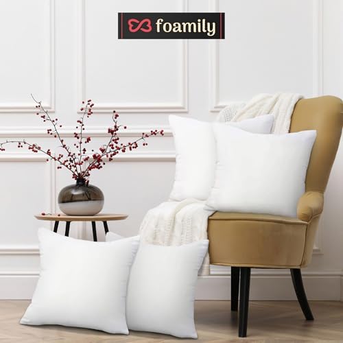 Foamily Throw Pillow Inserts 18x18 Inches Set of 4 Hypoallergenic Made in USA