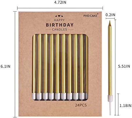 PHD CAKE Gold Long Thin Metallic Birthday Candles 1
